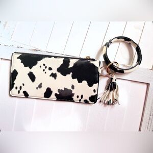 Cowhide Print Wristlet Clutch in Black & White